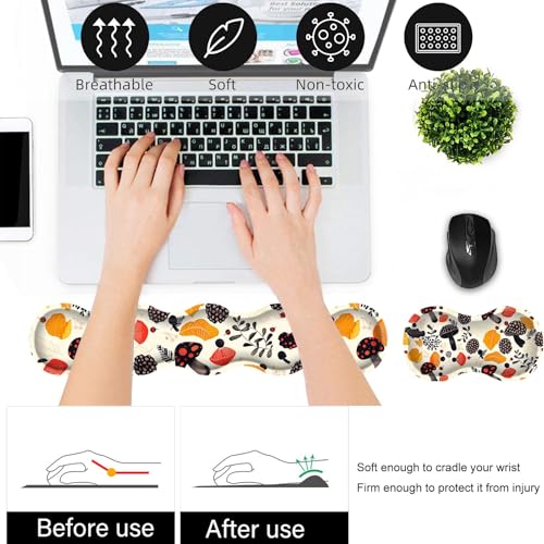 Bxgolkgd Desk Mat Set,Mouse Pad with Keyboard Wrist Rest & Mouse Wrist Rest,Wave-Shaped Design,Non-Slip Rubber Base,Ergonomic Desk Mat for Home,Office,Gaming,Abstract Mushroom - color: Abstract Mushroom