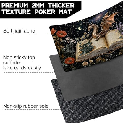 for MTG Playmat 24 x 14 Inches Dragon Flowers Spell Books Magic Play Mat Card Game Mat for Magic The Gathering TCG PTCG Playmat with Free Storage Bags Non-Slip Backing and Stitched Edge - color: Dragon Flowers Spell Books No With Zones