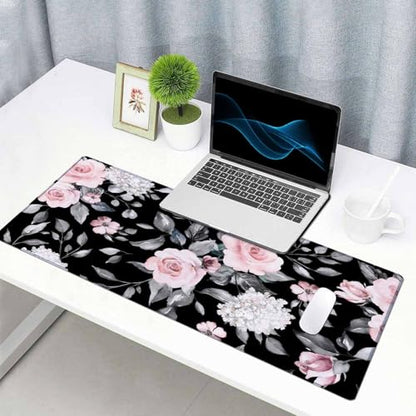 Large Extended Gaming Mouse Pad, Large Non-Slip Rubber Base Mousepad, Keyboard Mouse Mat, Desk Pad with Stitched Edges, 31.5x15.7inch Flowers and Leaves - color: Flowers and Leaves, size: 31.5L x 15.7W inches