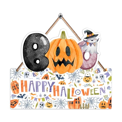 1PCS Halloween Decoration Wooden Wall Sign, Boo Hanging Sign for Front, Happy Halloween Welcome Sign, Wall Decor for Room Party Indoor Home Decor, Party Decor Supplies - size: 1pcs-halloween