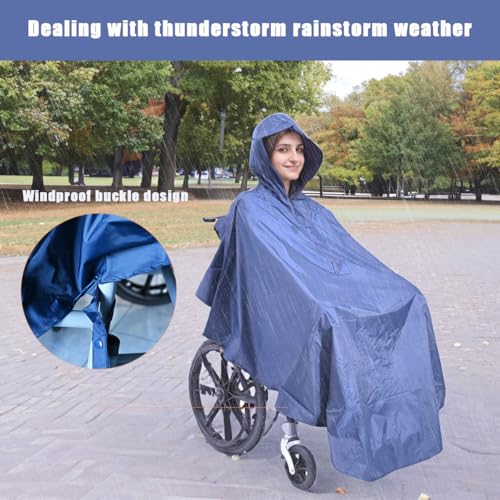 Waterproof Wheelchair Poncho, Windproof Rain cover adults Mobility Scooter Poncho Cape - color: Navy Blue