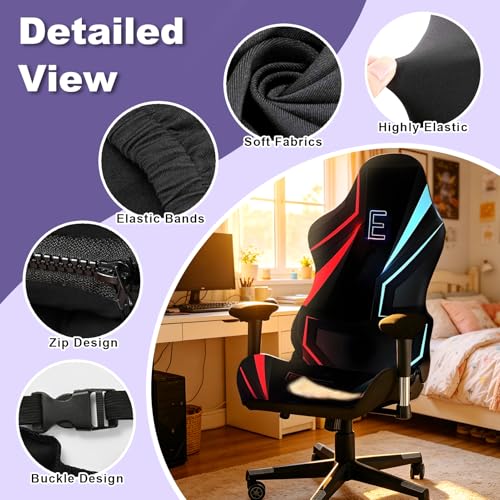 Gaming Chair Covers, 3D Printing Stretchable Soft Non-Slip Easy to Install Gamer Chair Cover with Armrest Cover(No Chair)(H) - color: H