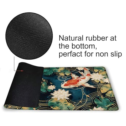 Playmat for MTG Lotus Leaves Koi Magic Play Mat 24x14 Inch Card Game Mat for Magic The Gathering TCG PTCG Playmat with Free Storage Bags Non-Slip Backing and Stitched Edge - color: Lotus Leaves Koi No With Zones