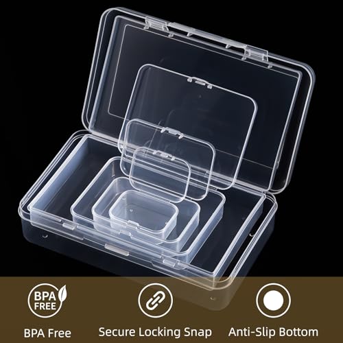 42 Pieces Mixed Sizes Rectangular Empty Mini Clear Plastic Organizer Box | Hinged Lids, For Small Items, Craft Projects - size: 5 Sizes Rectangle