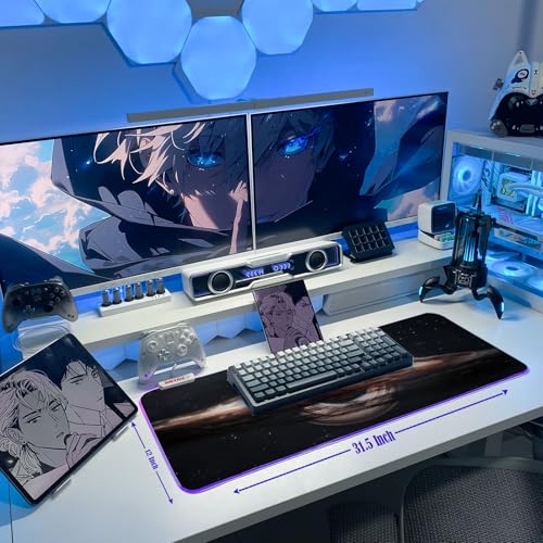 JMIYAV White RGB Gaming Mouse Pad 31.5x12 Inch PC XL Large Extended Glowing Led Light Up Desk Pad Non-Slip Rubber Base Computer Cool Mousepad Mat Desk Accessories Gaming Setup Singularity - color: Singularity