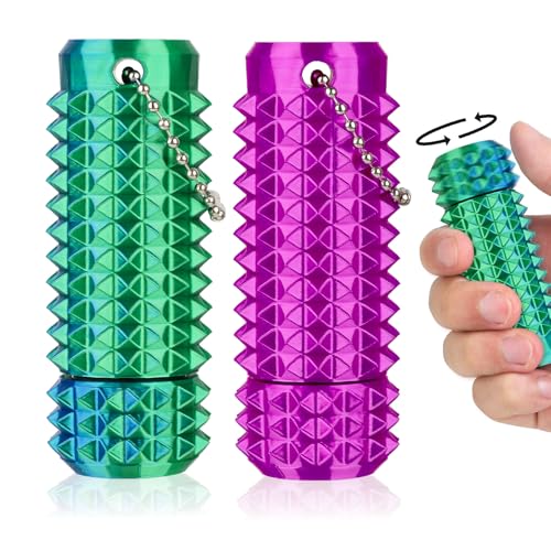 Little Ouchies Pain Stim Fidget Toy, 3D Printed Pocket Spiky Keychain with Clicker Button Spinner Sensory Toys for Anxiety Focus & Stress Reduction Novelty Gifts(Green + Silk Purple) - color: Green + Silk Purple