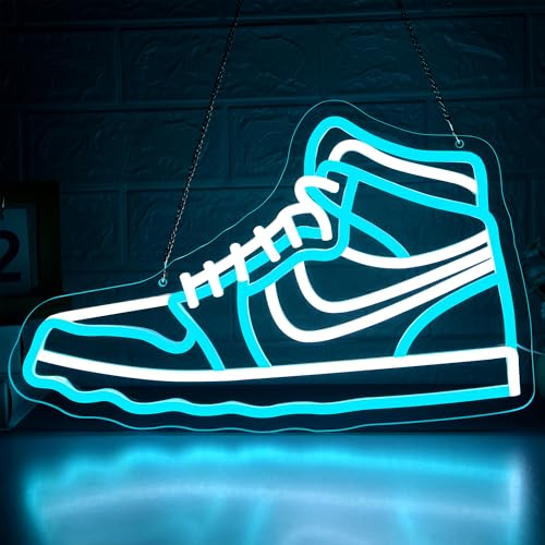 Sneaker Neon Sign for Wall Decor Dimmable Sports Shoes LED Light Sign for Boys Room Blue Business Sneaker Signs for Man Cave Shop Club Decor Cool Wall Art Gifts for Men Boys Size 16.5 * 10.4in(P371) - color: Blue Sneaker
