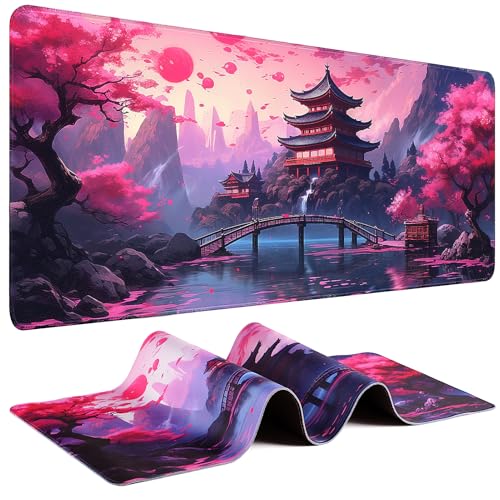 Gaming Mouse Pad - (31.5"×11.8") Japanese Anime Large Mouse Pads for Desk - Desk Mat for Keyboard and Mouse with Non-Slip Base, Desks Pad Matfor Game/Office & Home - color: Full Moon-10, size: 31.5L x 11.8W inches