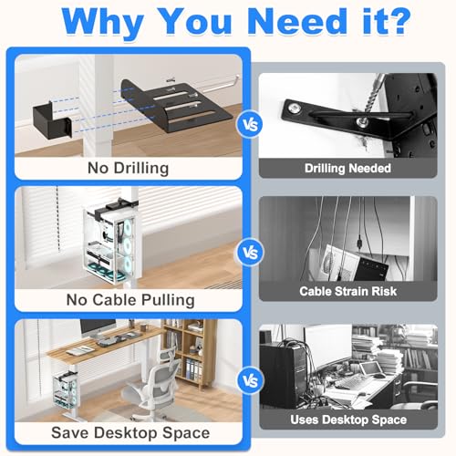 Under Desk PC Mount - No Drilling 50 lb Capacity, Fits 3 Fixed Square Desk Legs, CPU Holder Under Desk, Adjustable Clamp-on Desk Leg PC Mount for Standing Desk, with Non-Slip Pads, Black - color: Black, size: Fits 3 Sq. Leg Sizes