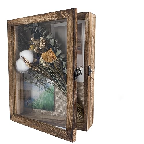 GraduatePro Shadow Box Frame 8x10 Display Case with Linen Back, Real Glass Window Door with Hinge, Picture Frame Wedding Bouquet Memorabilia Medals Photos Memory Box for Keepsakes, Carbonized Black - color: Carbonized Black, size: 8"x10" (20x25 cm)