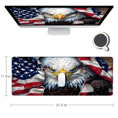 Large Gaming Mouse pad,Eagle, National Flag Anti Slip Rubber Base Mouse pad, Suitable for Computer, Laptop, Office Desk Accessories - color: Eagle, national flag