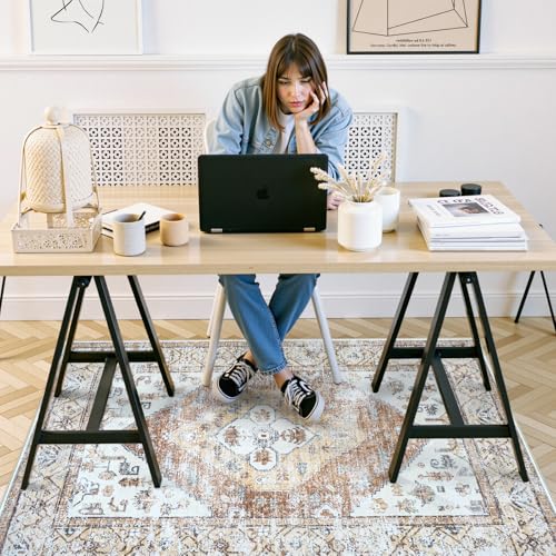 Anidaroel Office Chair Mat for Hardwood & Tile Floor, 4x6 Floor Mat for Office Chair, Under Desk Rug for Rolling Chair on Hardwood, Low Pile Carpet Floor Protector Rug, Easy to Clean, Khaki - color: Khaki, size: 4'x6'