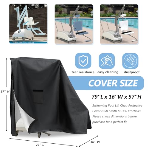 Pool Lift Chair Protective Cover- 600D Heavy Duty Waterproof Cover for SR Smith ML300 series,Outdoor Pool Accessories,Black - color: Black, size: 79''Lx16''Wx57''H