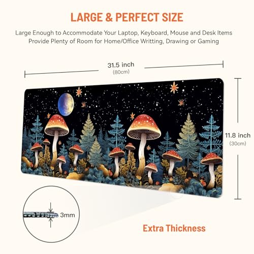 Mousepad Desk Mat Gaming Large Keyboard Cute Office Desktop Computer Laptop XXL Long Big Kawaii Aesthetic Girly Pretty Design Women Girl Gamer Oversized Wide 30x12'' Mousepad, Moon Mushroom - color: Moon Mushroom