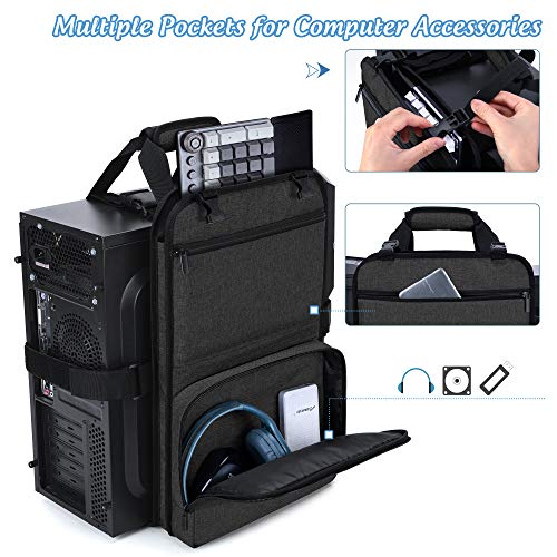 Trunab PC Tower Carrying Strap with Handle, Desktop Computer Case Belt Holder with Pockets for Keyboard, Cable, Headphone, Ideal for Transporting On The Go, Black - Patented Design - size: S - Fits Mini & Mid Tower