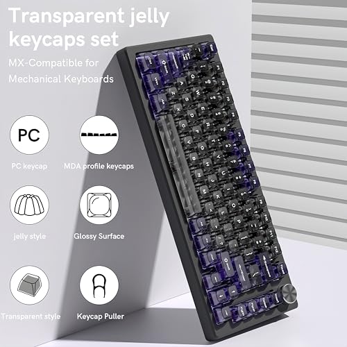 dagaladoo Transparent Black Purple Keycaps,Glossy Jelly Key caps Clear | Shine Through keyboard keycaps translucent,MDA Profile,115 keys PC keycaps for Mechanical Keyboard with MX Switches - color: Black and Purple