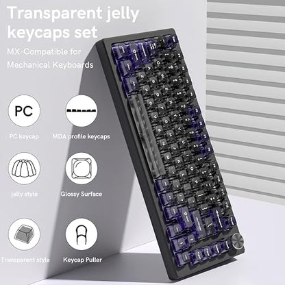 dagaladoo Transparent Black Purple Keycaps,Glossy Jelly Key caps Clear | Shine Through keyboard keycaps translucent,MDA Profile,115 keys PC keycaps for Mechanical Keyboard with MX Switches - color: Black and Purple