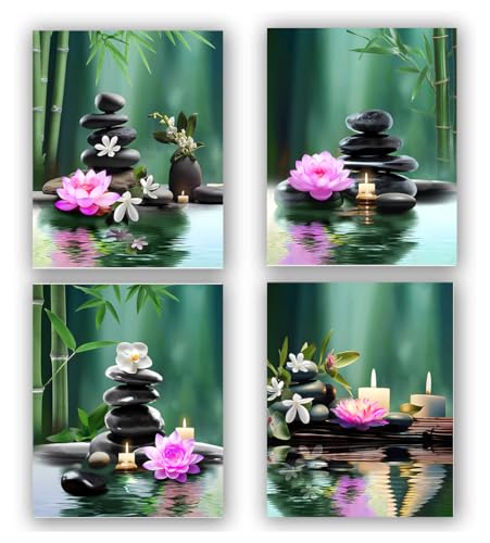 TANXM Zen Wall Art Print - Meditation Canvas, Spa Stones, Sand Posters for Yoga Office Bathroom Bedroom - Set of 4 (Unframed 8 x 10 IN), Warm - color: Unframed 8"X10"- Print Meditation Canvas Wall Art