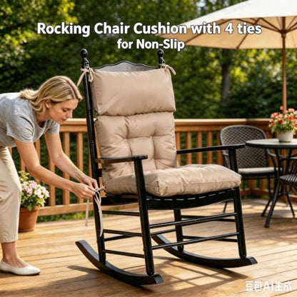 QILLOWAY Outdoor Rocking Chair Cushions Set of 2, 100% Polyester Waterproof Patio Rocking Chair Cushion, High Back Weatherproof Chair Pad for Adirondack & Outdoor Furniture, Sand,Beige - color: Beige/Sand/Camel