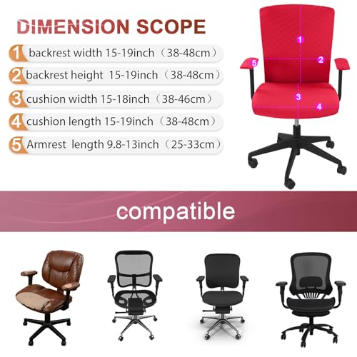 Tallew 4 Pcs Office Chair Covers Set Computer Universal Protective Stretchable Chair Seat Covers Desk Armrest Slipcovers Pads Office Cushion Backrest for Rotating(Red) - color: Red