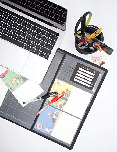 Multifunctional Desk Mat with Calendar, with Pockets for Notes/Monthly Plans/Photos/Business Cards, Waterproof and Non-Slip Mouse Pad, 27.6'' x 13'' Black