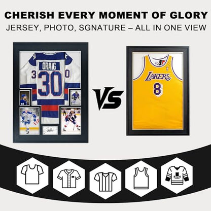 2 Pack Aluminum Jersey Display Frame Case Large Shadow Box Jersey Frame with Photo Slots 98% UV Protection Clear Acrylic for Football, Hockey, Basketball, Baseball Shirt Ideal Gift for Sports Fans - color: 2 Pack Jersey Frame