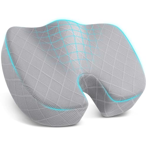 TushGuard Office/Car Seat Cushion, Non-Slip Sciatica & Back Coccyx Tailbone Pain Relief Chair Pad, Memory Foam Butt Pillow for Computer Desk, Wheelchair, Driving (Light Grey) - color: Light Grey, size: Large