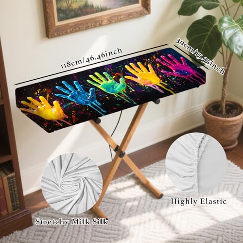 Nuxovilar Stretchy 88 Keys Keyboard Piano Dust Cover, Dust - Proof Elastic Milk Silk with Colorful Handprint Motifs for Digital Keyboards - color: LU02542