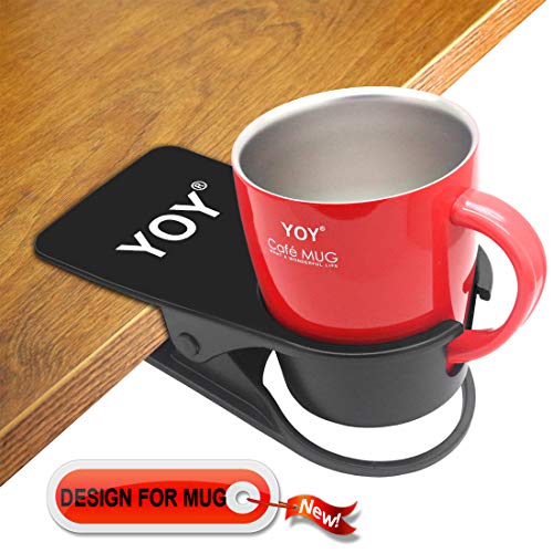 YOY 2 Pieces Drink Cup Holder Clip - Table Desk Side Water Glass Beer Bottle Beverage Soda Coffee Mug Holder Cup Saucer Clip Design for Home Office, Black(Mug & Cup) - color: Black(Mug & Cup), size: 2 Pack