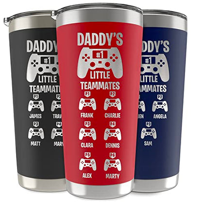 Personalized Gamer Dad Tumbler - Custom Retro Gamer Travel Mug with Kids Names - Stainless Steel Cup, Gifts for Fathers Day for Dad (20oz & 30oz, 6 Colors) - color: Gamer Dad Tumbler
