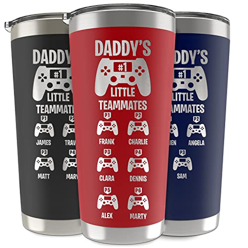 Personalized Gamer Dad Tumbler - Custom Retro Gamer Travel Mug with Kids Names - Stainless Steel Cup, Gifts for Fathers Day for Dad (20oz & 30oz, 6 Colors) - color: Gamer Dad Tumbler