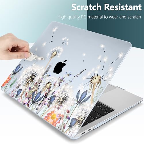 DONGKE for MacBook Air 13 Inch Case 2021-2018, Compatible with A2337 M1 A2179 A1932 Support Retina Display & Touch ID, Hard Shell Plastic Cover with Keyboard Skin - Dandelion - color: Dandelion