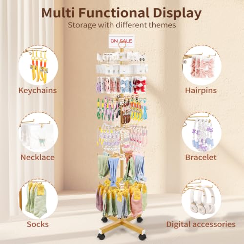 Flenpptly Retail Display Stand, 7-Tier Rotating Display Rack for Store Display, Movable and Adjustable Spinning Display Stand for Earrings, Jewelry, Keychains, Socks Display (7-Tier Gold) - color: 7-Tier Gold