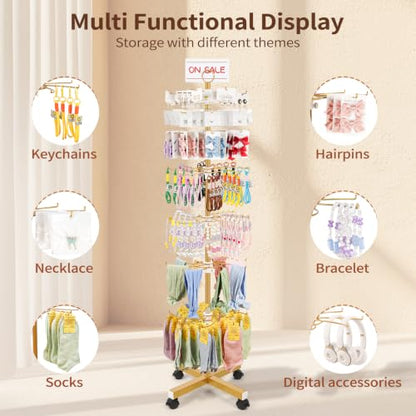 Flenpptly Retail Display Stand, 7-Tier Rotating Display Rack for Store Display, Movable and Adjustable Spinning Display Stand for Earrings, Jewelry, Keychains, Socks Display (7-Tier Gold) - color: 7-Tier Gold