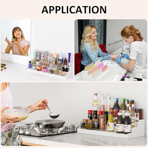 Sezanrpt Expandable Spice Rack Cabinet Organizer 3 Tier, White Kitchen Counter Display Shelf, Seasoning Organizer for Cabinet, Moisture Resistant - size: 3 Tier