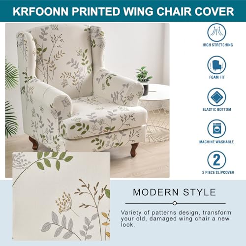 KRFOONN Wingback Chair Covers Slipcovers 2 Piece Stretch Wing Chair Covers Spandex Slipcovers Wingback Sofa Covers Armchair Covers Non-Slip Furniture Protector for Living Room Wingback Chairs, A20 - color: A20