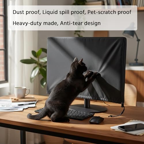 Monitor Dust Cover Heavy Duty Anti-tear Full Body Protective Case Universal for 29-32" Computer LED LCD Screen Wih Adjustable Bottom Tight Rope Black -30Wx19Hx3D in - size: 29"-32" in