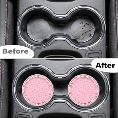 BFXM 2 PCS Bling Cup Holder Coasters for Car, 2.75 inch Diamond Universal Non-Slip Pink Silicone Cup Holder Coasters, Sparkly Bling Car Accessories for Women(White Diamond) - color: Pink+bling White