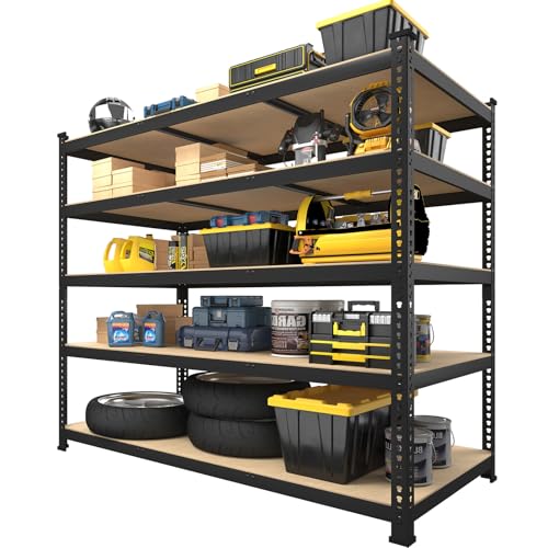 PrimeZone 48" x 24" x 72" Heavy Duty Storage Shelves - 5 Tier Adjustable Garage Storage Shelving, Metal Storage Utility Rack Shelf Unit for Warehouse Pantry Closet Kitchen, Black - size: 48"W x 24"D x 72"H