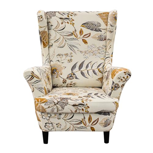 KRFOONN Wingback Chair Covers Slipcovers 2 Piece Stretch Wing Chair Covers Spandex Slipcovers Wingback Sofa Covers Armchair Covers Non-Slip Furniture Protector for Living Room Wingback Chairs, A21 - color: A21