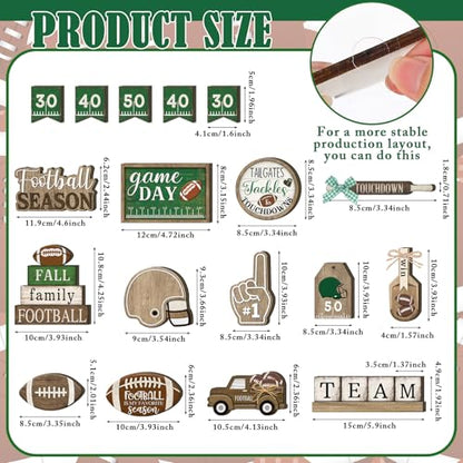 20 Pcs Football Tiered Tray Decoration Football Season Wood Signs Set Rustic Fall Team Game Day Wooden Table Centerpieces Ornament for Fans Rugby Sport Home Theme Party Supplies - style: Football