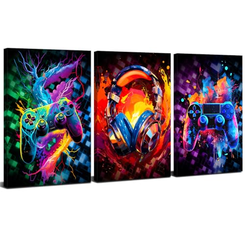 Cool Gaming Posters for Boys Room Graffiti Video Game Wall Art Retro Neon Gamepad Headphone Canvas Prints Colorful Cyberpunk Picture Kids Gamer Bedroom Playroom Living Room Home Decoration 16x24" 3P - color: Graffiti Game, size: 16"L x 24"W