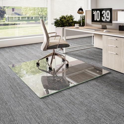 Koonmi Chair Mat for Carpet, Tempered Glass 48"x48" Office Chair Mat, Glass Floor Mat for Office Chair with Rounded and Polished Edges, Ideal for Hardwood Floor, Carpet, Office, Desk, Rolling Chair - color: Transparent, size: 48"x48"