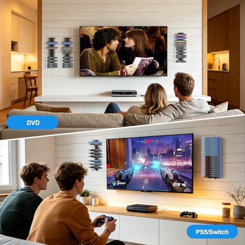 6 Pack DVD Shelf for Wall Mount, Floating Metal DVD Rack and Video Game Storage for Standard DVD CD Cases, Heavy-Duty Media Organizer Holder for PS, Xbox, PS5, PS4, Holds up to 114 - size: 6 Pack
