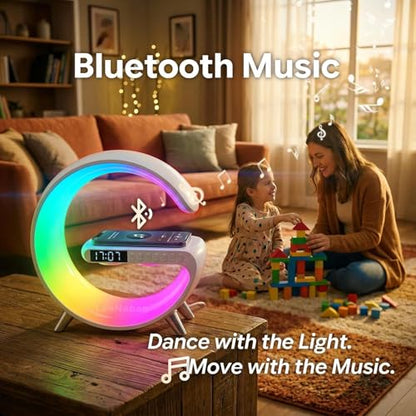 Smart LED Table Lamp,4-in-1 Wireless Charger with Speaker,Night Light, Alarm Clock, and Bluetooth Speaker with App Control, Ideal Gifts for Home, Office, Christmas(White) - color: White