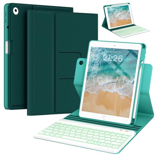 Keyboard Case for iPad 9.7 inch 5th 6th Generation,iPad Air 2 360° Rotatable Keyboard Case with Pencil Holder(2018/2017/2014),7 Color Backlit Removable Bluetooth Keyboard Smart Folio Cover(Teal) - color: Teal, size: 360 Rotating for iPad 5th/6th/Air 2
