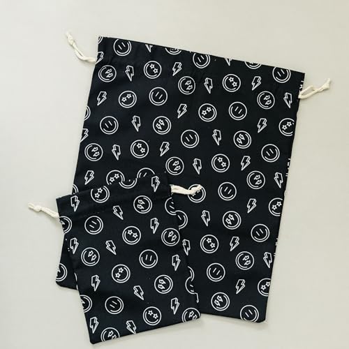 Gather & Knot Drawstring Gift Bags | 20" Large 12" Small | Premium Canvas | Reusable Fabric Wrap for Boy Birthday, Baby Shower | Happy Face - color: Happy Face