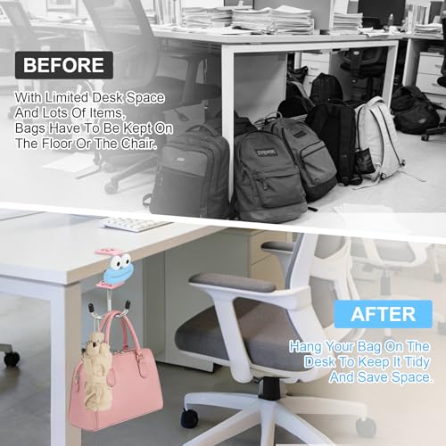 AULEEP 2 Pack Clamp-On Under Desk Purse Hook for Table & Desk, Adjustable Bag Hanger with Cute DIY Stickers, 100 lbs Capacity Desk Organizer Hooks for Handbag, Backpack, Headphone, Blue & Pink - color: Blue & Pink