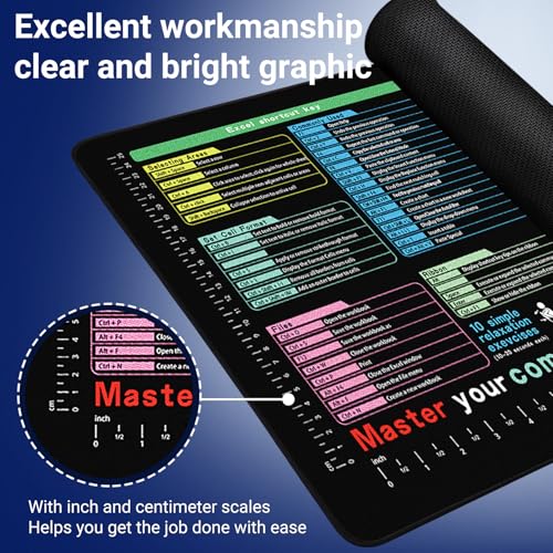 Excel Cheat Sheet Desk Pad 31.5x11.8-Large Waterproof Desk Mat with Inch Scale,Contain 12 Types of Common Skill in Excel&Word, Excel Shortcut Mousepad for Office Computer(Common Office Software 01) - color: Common Office Software 01