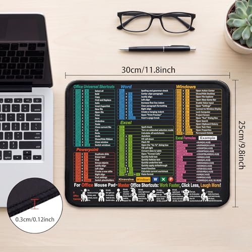 Excel Cheat Sheet Desk Pad Mouse Pad with Shortcuts, Excel Small Mouse Pad, 11.6x9.8 Inch Non-Slip Waterproof Office Mat for Excel/Word/PowerPoint/Windows, Portable Durable Clear Printing, Black